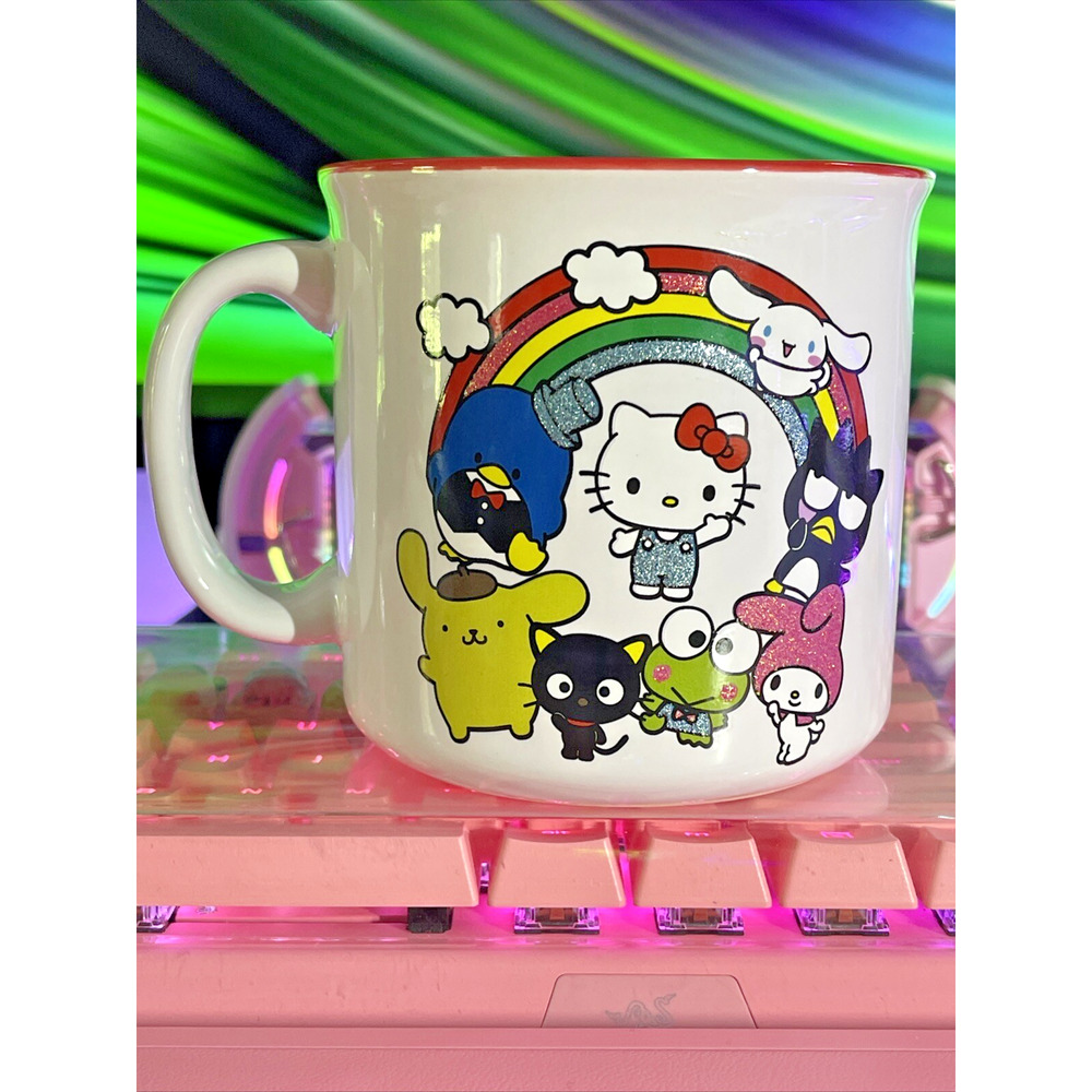Hello Kitty & Friends Mug White Rainbow Clouds Glitter 20oz Ceramic 2023 Sanrio